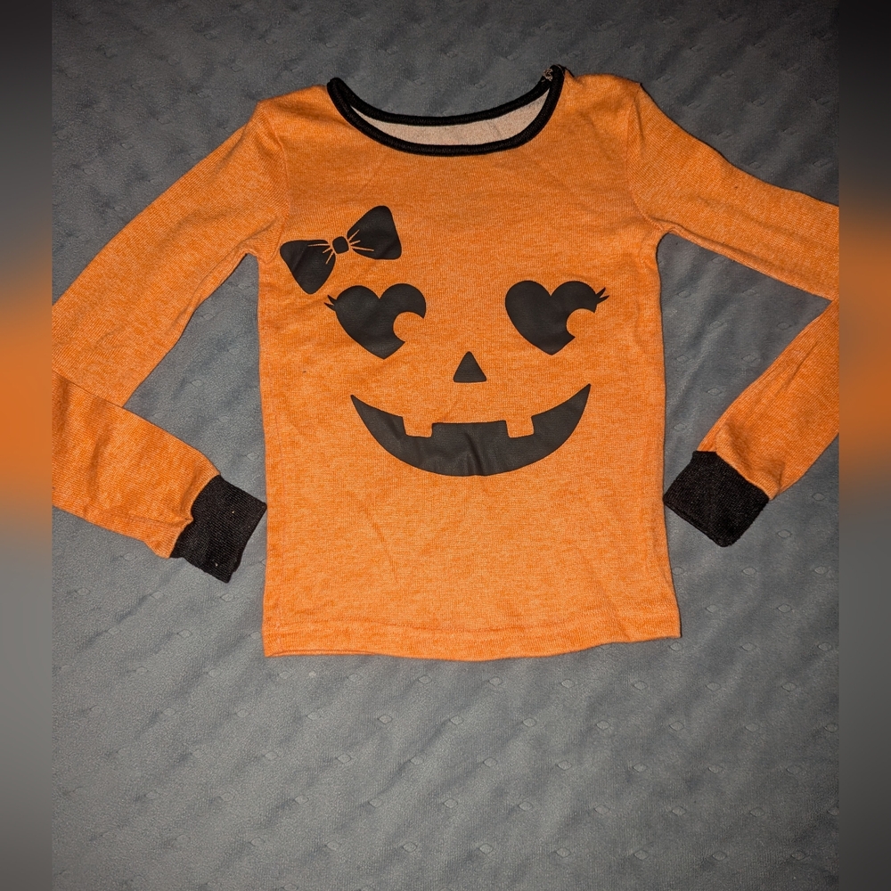 ✨5/$25 Girl 4T Orange Halloween Pumpkin Face Long Sleeve Shirt